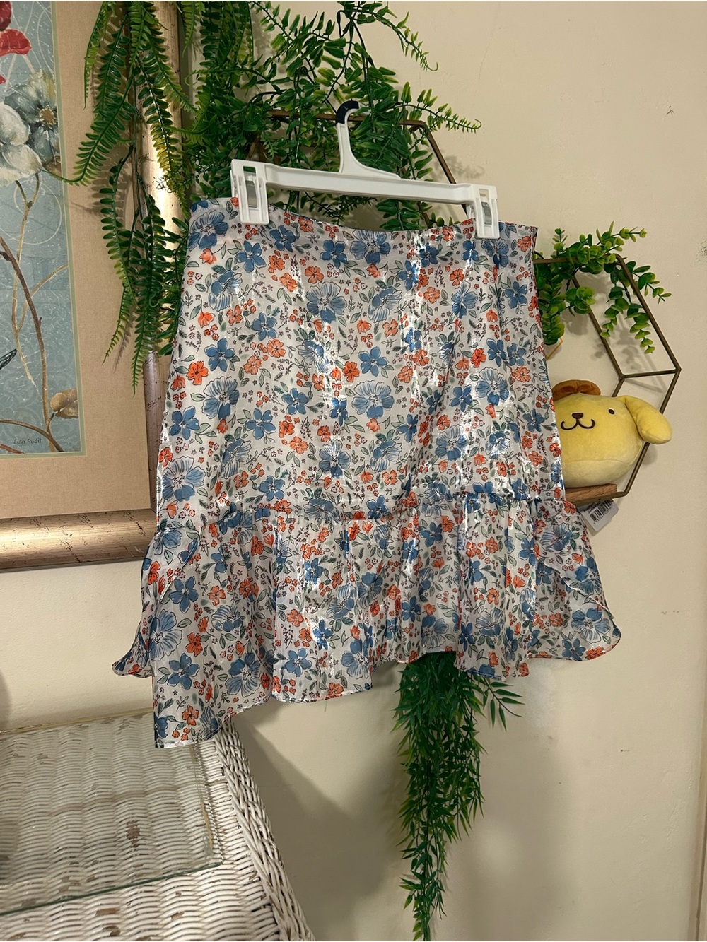 Wildfox Floral Mini Skirt in Blue, Orange & White